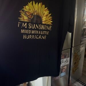 Black T-Shirt with Sunflower and Butterfly Design